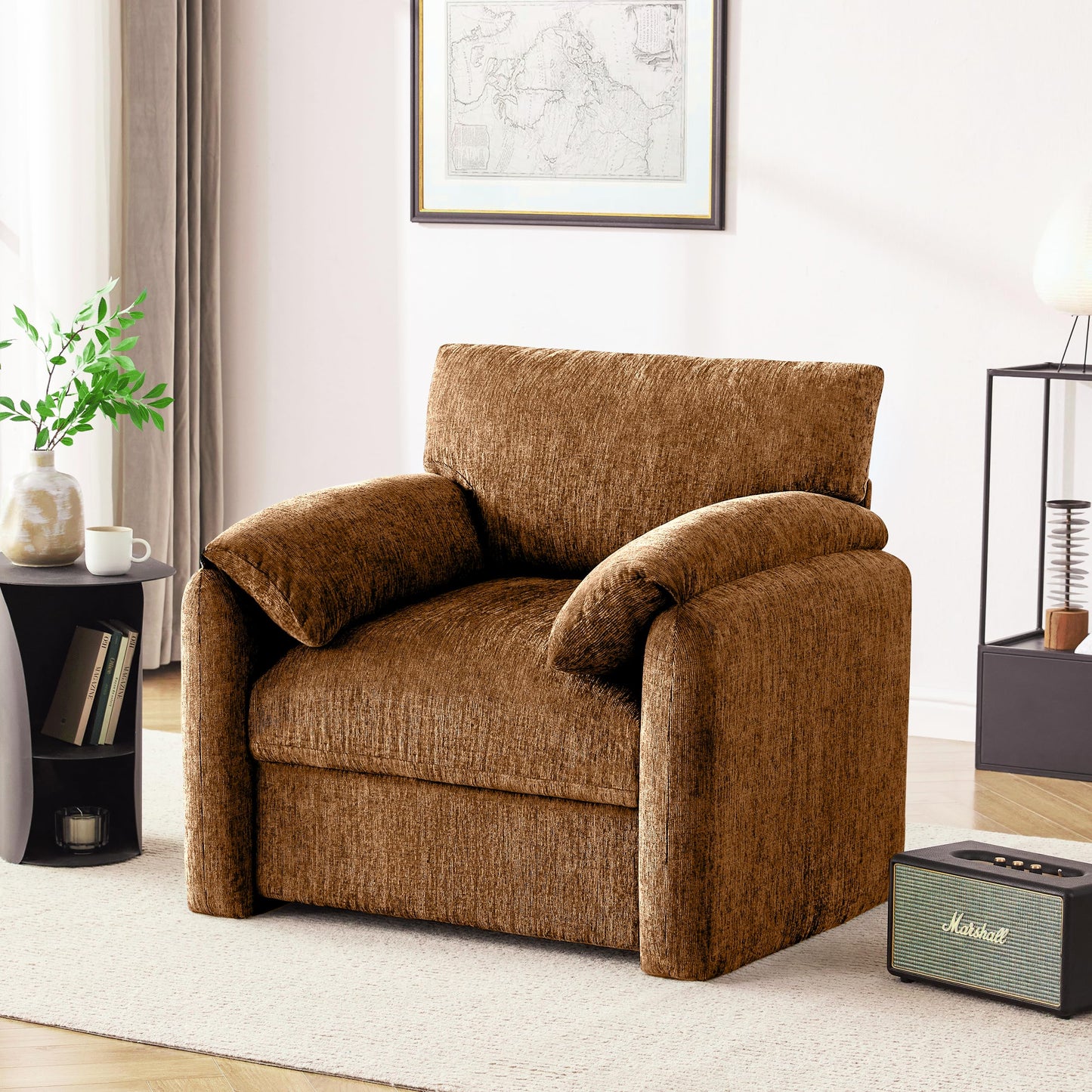 Chenille Oversized Armchair, 38.6" Wide Accent Chairs for Living Room & Bedroom Modern Lounge Chair, Upholstered Mid-Century Reading Chair, Comfy Living Room Chair, Single Sofa Chair, Beige