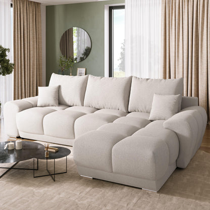 BROMARKT Corner Sofa with Sleep Function and Bed Box Sofa L Shape Couch 294 x 184 cm 5-Seater Living Room Corner Sofa Bed Living Landscape Nubes Dusky Pink