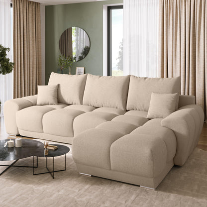 BROMARKT Corner Sofa with Sleep Function and Bed Box Sofa L Shape Couch 294 x 184 cm 5-Seater Living Room Corner Sofa Bed Living Landscape Nubes Dusky Pink