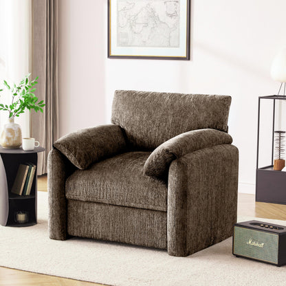 Chenille Oversized Armchair, 38.6" Wide Accent Chairs for Living Room & Bedroom Modern Lounge Chair, Upholstered Mid-Century Reading Chair, Comfy Living Room Chair, Single Sofa Chair, Beige