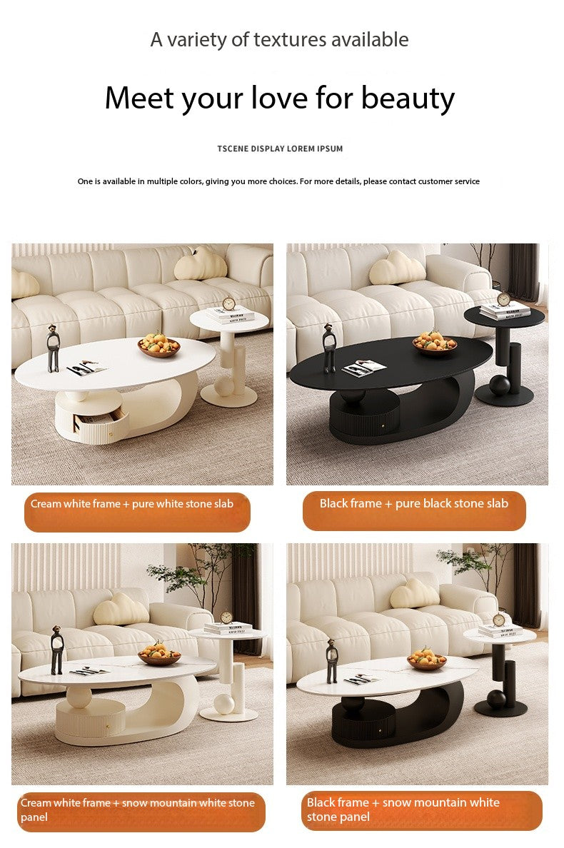 Living Room Tea Table Combination Oval Coffee Table and Side Table Set
