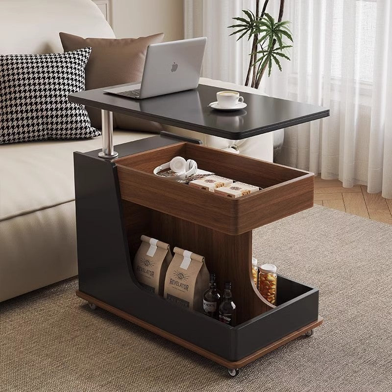 Liftable Coffee Table, Eco-friendly Multi Storage with Rollers Tempered Glass Coffee Table