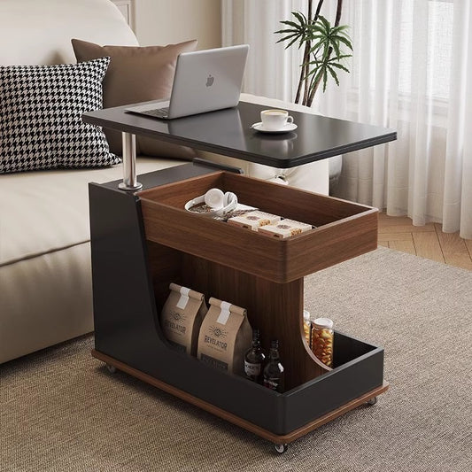 Liftable Coffee Table, Eco-friendly Multi Storage with Rollers Tempered Glass Coffee Table