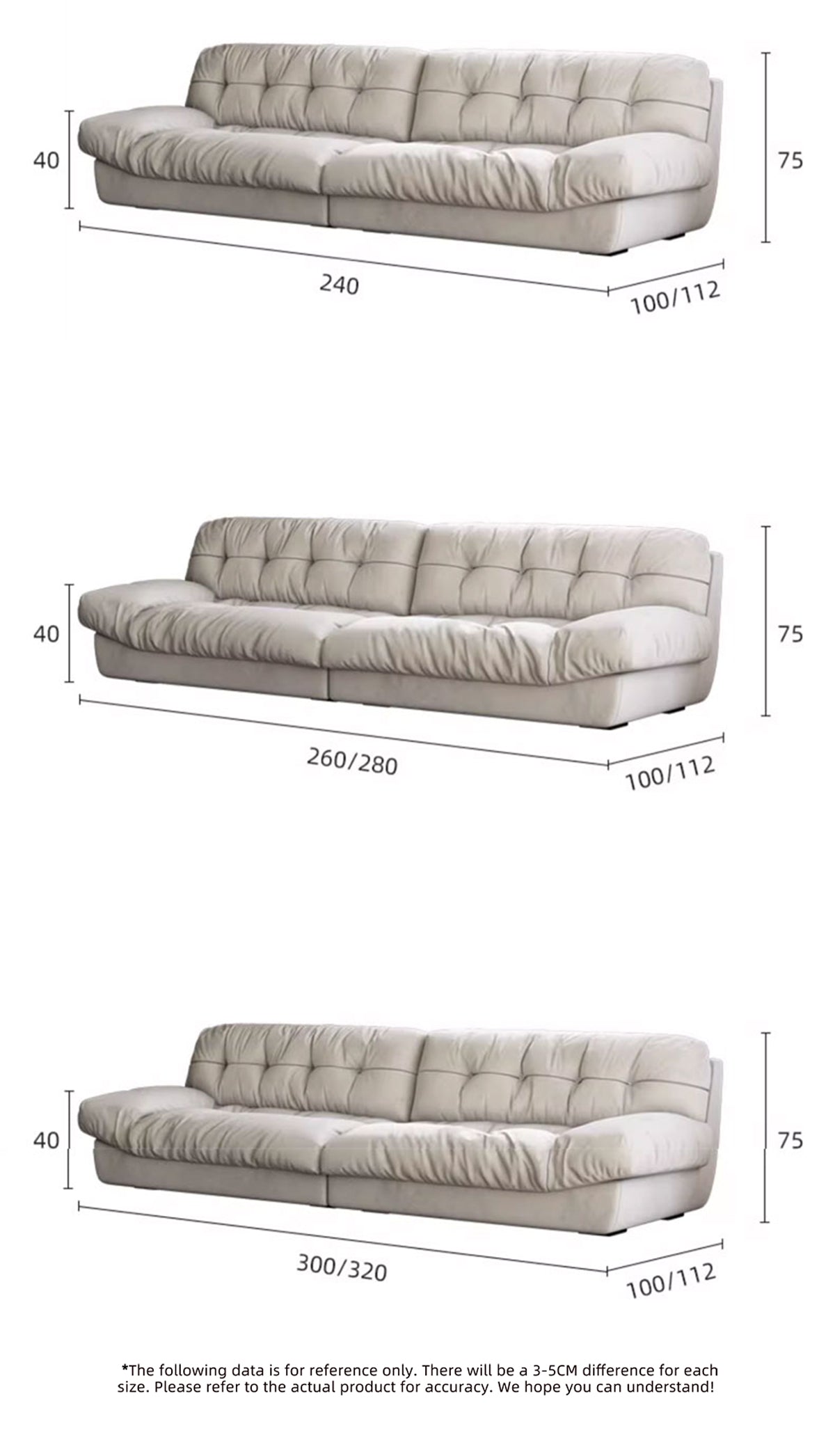 Cloud Down Fabric Sectional Sofa Set for Small Living Room Flats-Rectangle Shape