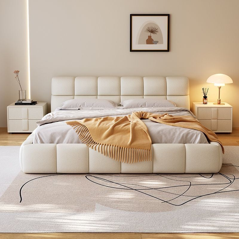 Soft Backrest King Queen White Up-holstered Double Beds