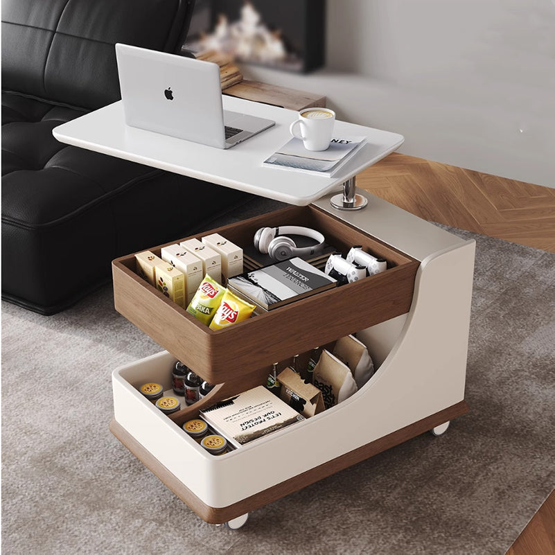 Liftable Coffee Table, Eco-friendly Multi Storage with Rollers Tempered Glass Coffee Table