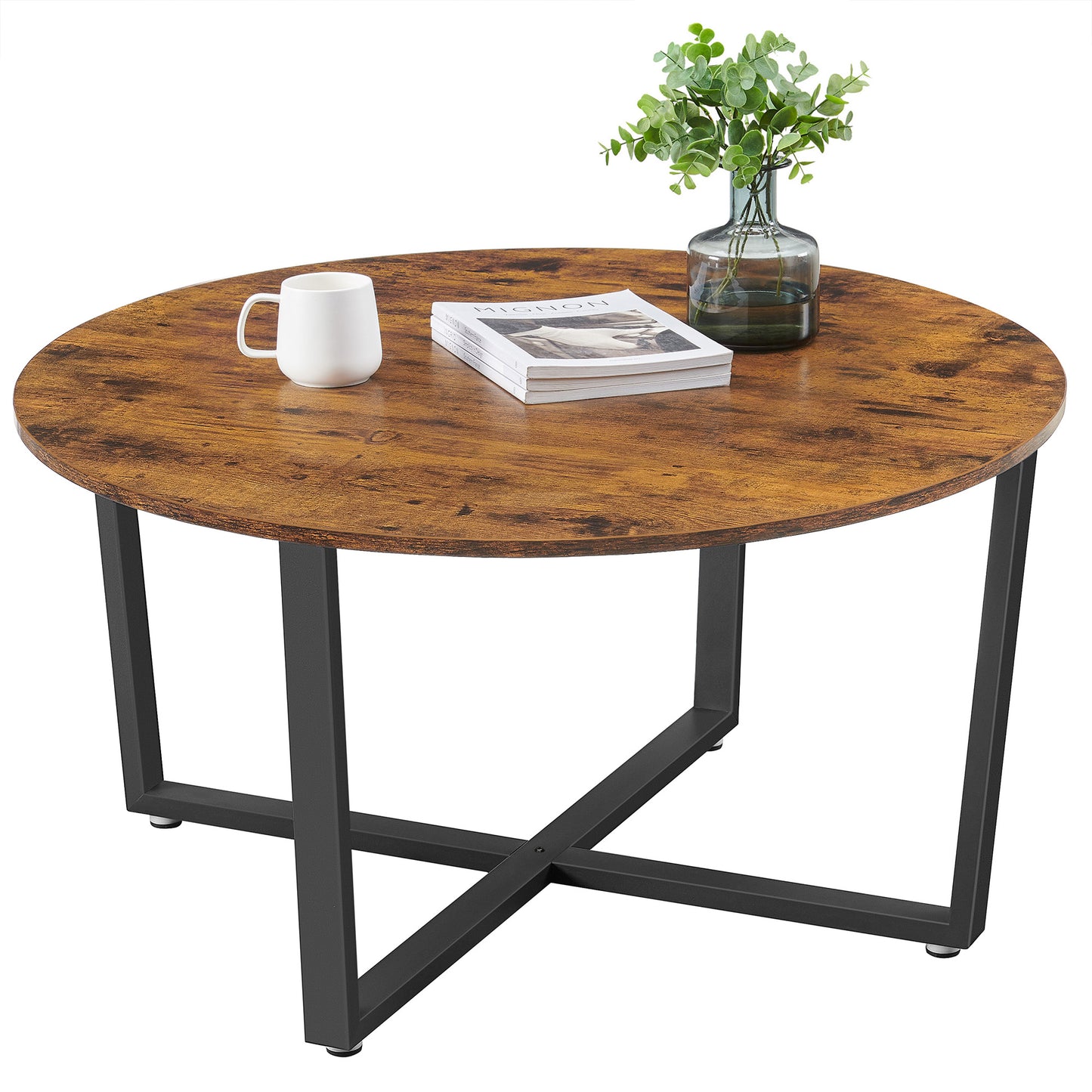 Round Coffee Table Home Furniture with 2 Tier Rustic Wood Desktop Living RoomTable