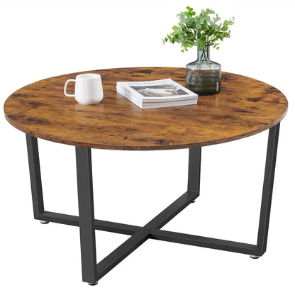 Round Coffee Table Home Furniture with 2 Tier Rustic Wood Desktop Living RoomTable