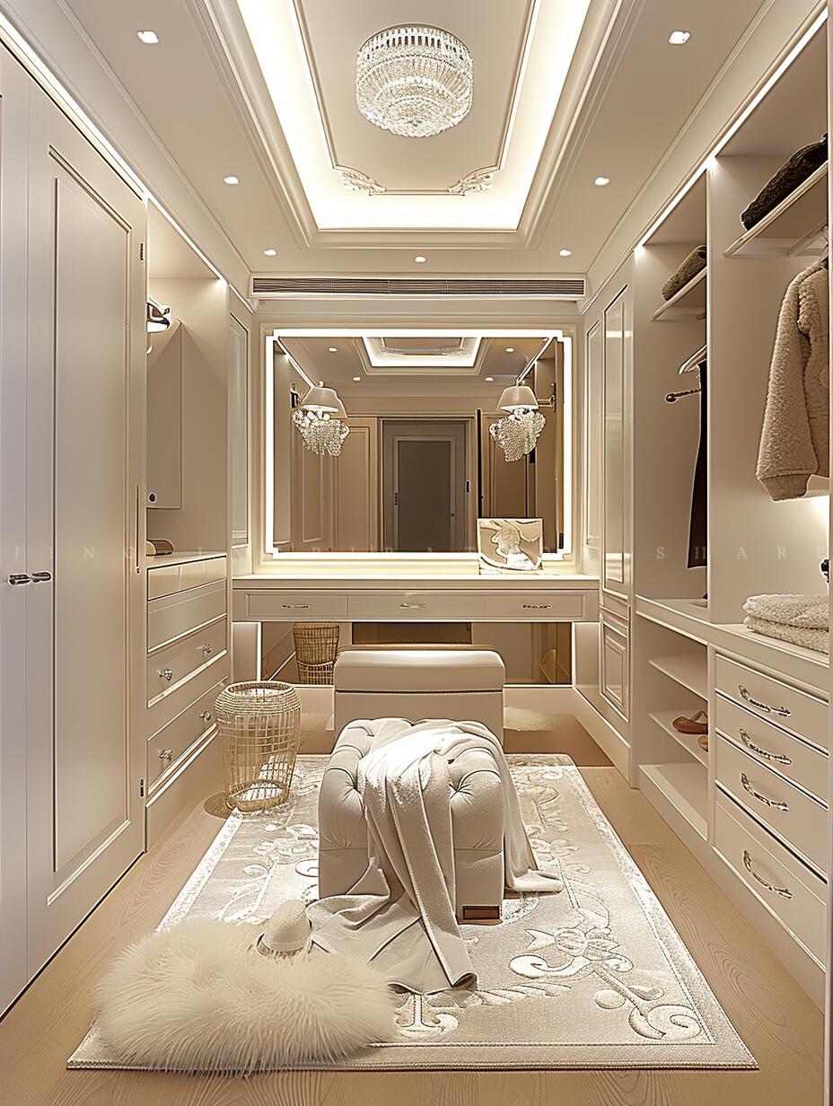 Customized Modern Eco-Friendly Wardrobe Design for Dressing Room Walk-in Closet Island Counter
