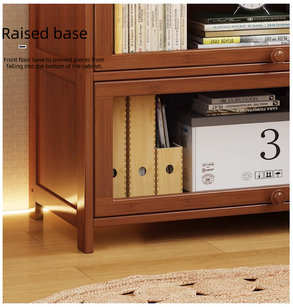 Retro Wooden Bookshelf with Doors Solid Wood Storage Cabinet