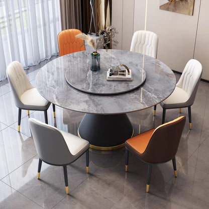 Marble Round Rotating Sintered Stone Dining Table Set with Round Turntable & Chairs