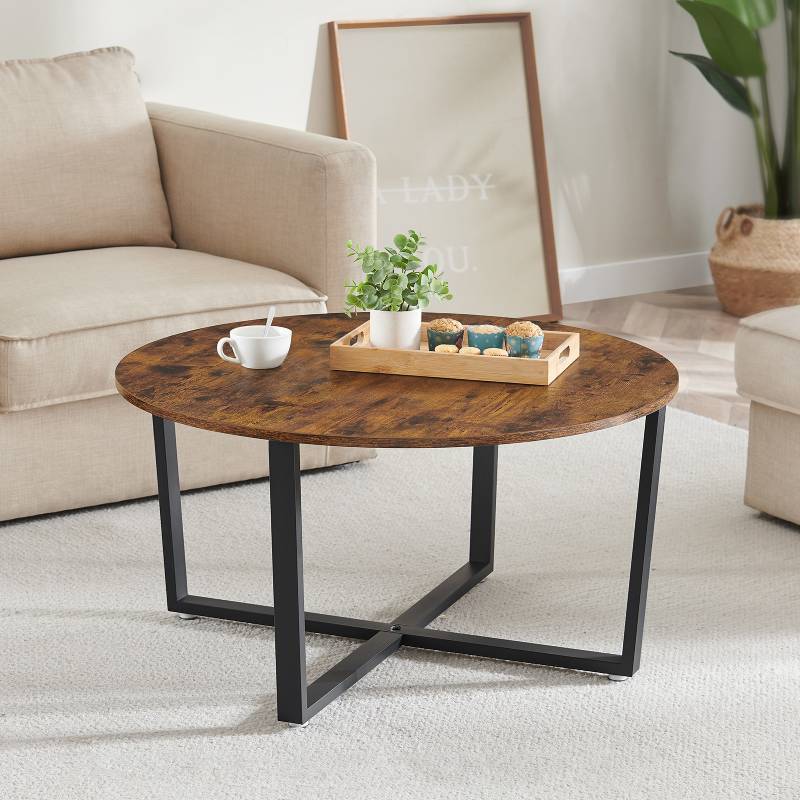 Round Coffee Table Home Furniture with 2 Tier Rustic Wood Desktop Living RoomTable