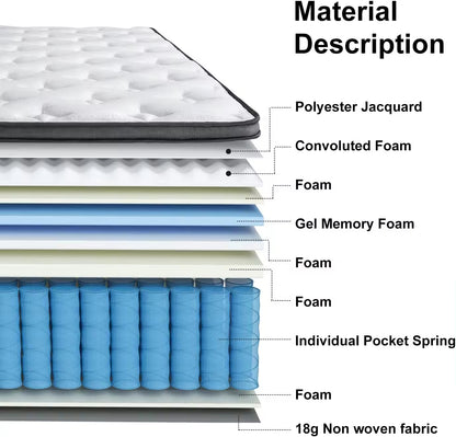 Full Size Mattress 12 Inches King Latex Meomory Foam Pocket Spring Bed Mattress