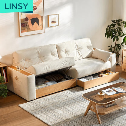 Storage Furniture Solid Wood Frame Couch White Color Fabric for Living Room