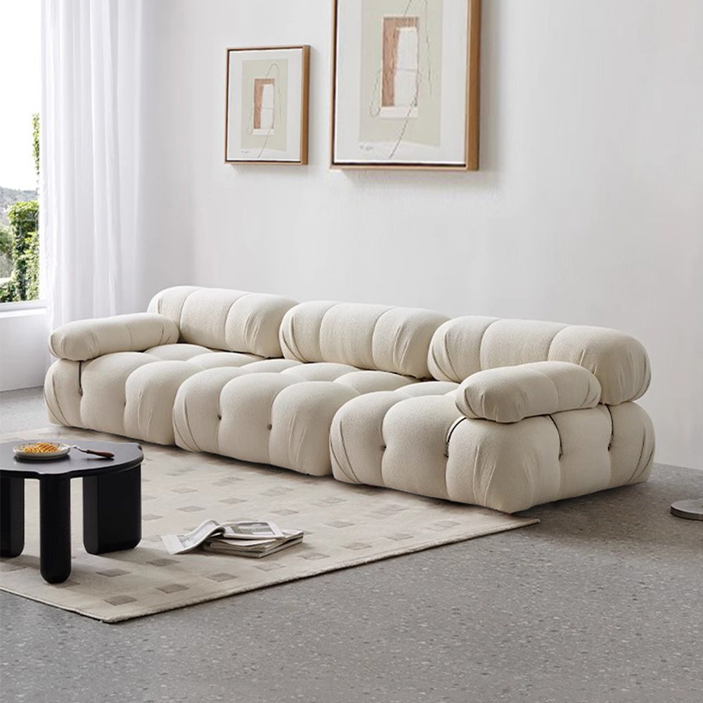 Vacuum Compression Straight Block  Cream Fabric Sofa
