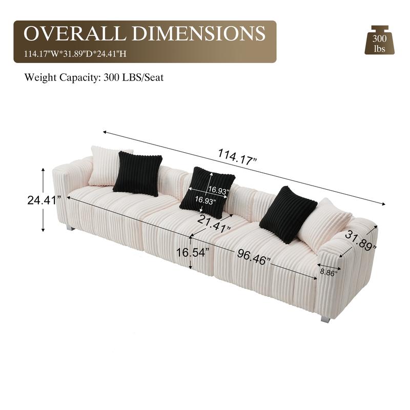 Durable Fabric Sofa with 5 Pillows 3-Seater Sectional Sofa
