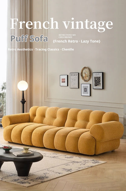 French Cream Puff Sofa with Removable and Washable Fabric Small Apartment Chenille Sofa