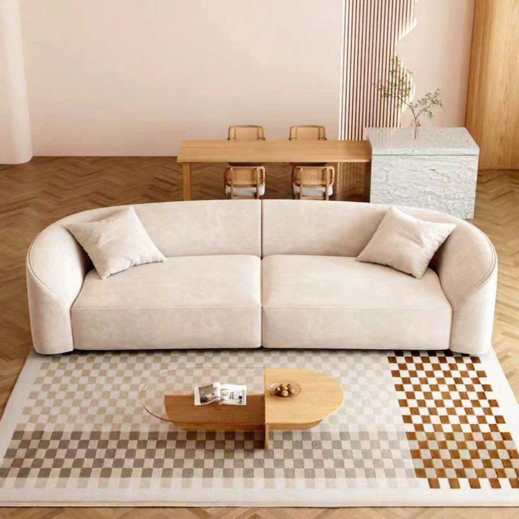 Sectional Sofa Set  Stainless Steel Legs Wash-Free Fabric Three-Seat Curved Sofa