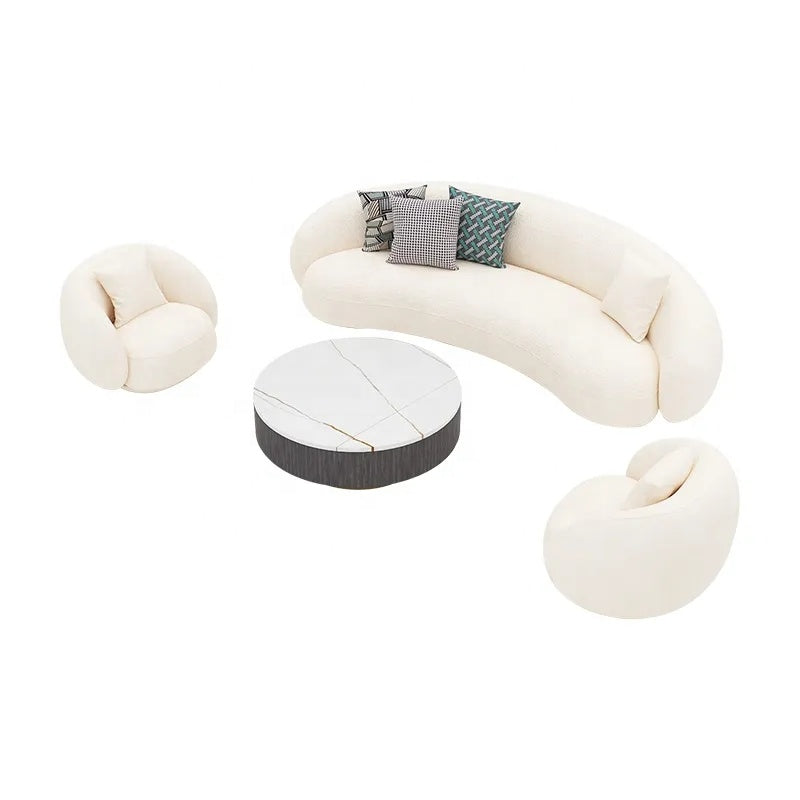 White Lamb Wool Chesterfield Sectional Sofa Bed Living Room Furniture Set