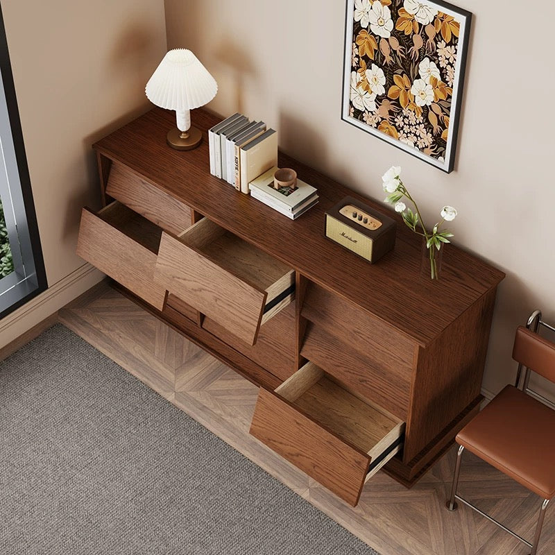 Solid Wood Chest Living Room Oak Retro Drawer Locker Storage Cabinet