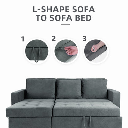 L-Shape 3 Seater Fleece Velvet Fabric Sofa / Sofa Bed
