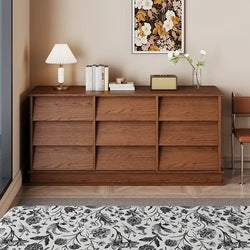 Solid Wood Chest Living Room Oak Retro Drawer Locker Storage Cabinet