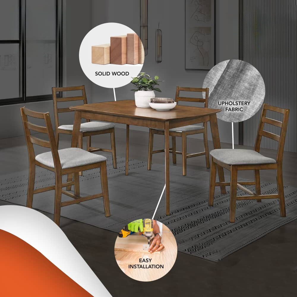 SOLID WOOD 1+4 DINING TABLE SET Dining Table & Chair