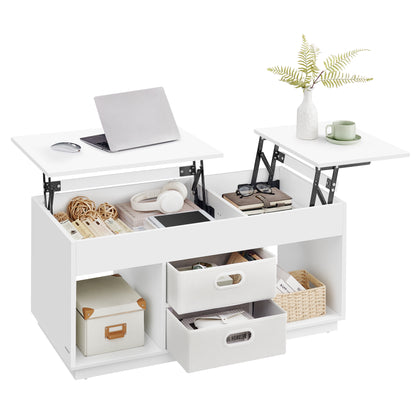 White Lift-top Living Room Table Open Compartments Wooden Height Adjustable Coffee Table