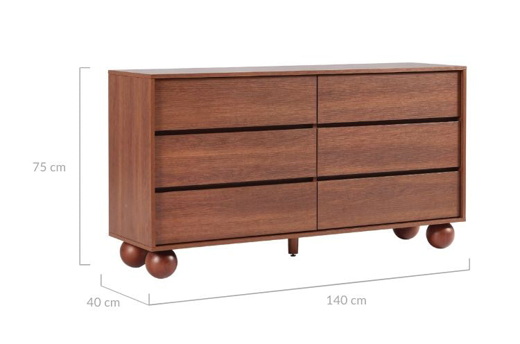 Walnut Wood Living Room Cabinet 6 Chest of Drawers Console Table Display Cabinet