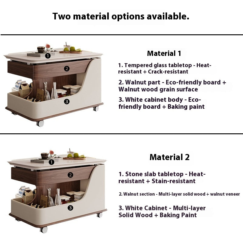 Liftable Coffee Table, Eco-friendly Multi Storage with Rollers Tempered Glass Coffee Table