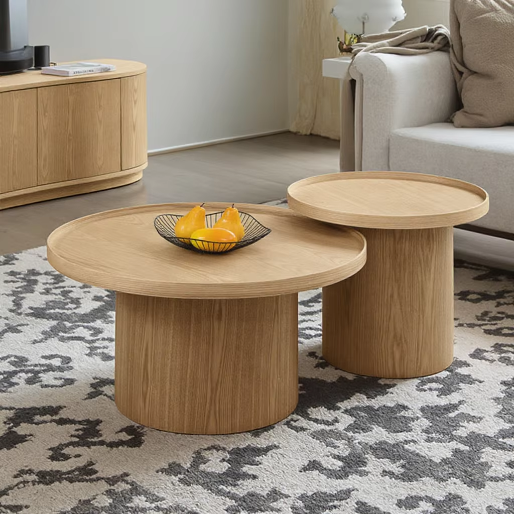 Modern Wooden Round Tea Table Living Room Circular Coffee Table Set