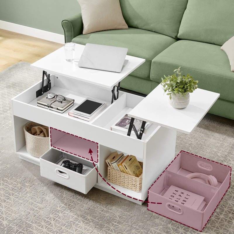 White Lift-top Living Room Table Open Compartments Wooden Height Adjustable Coffee Table