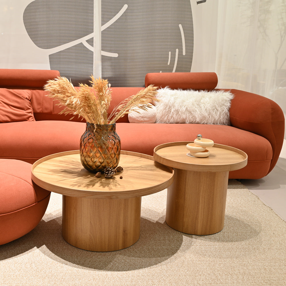 Modern Wooden Round Tea Table Living Room Circular Coffee Table Set