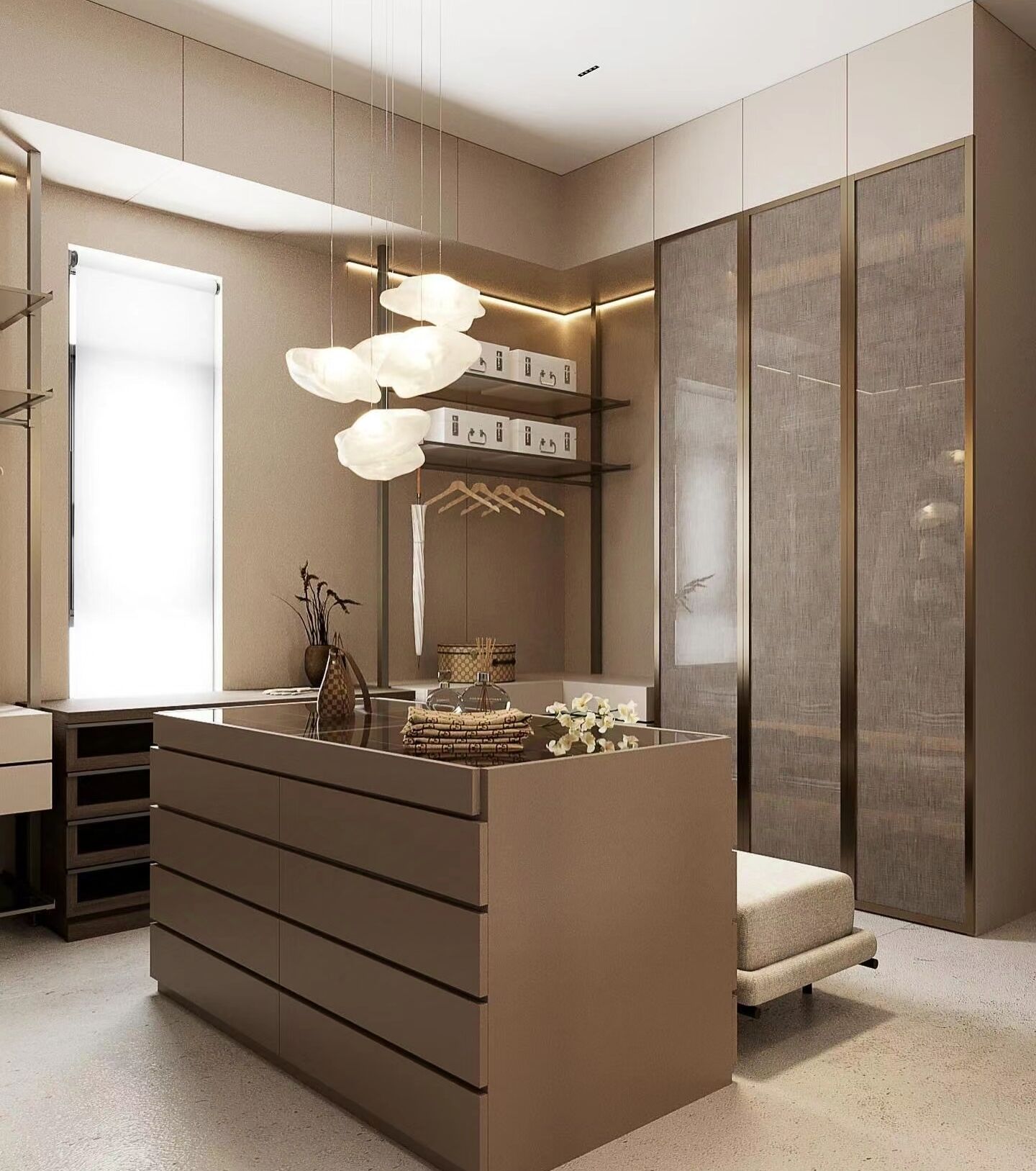 Customized Modern Eco-Friendly Wardrobe Design for Dressing Room Walk-in Closet Island Counter