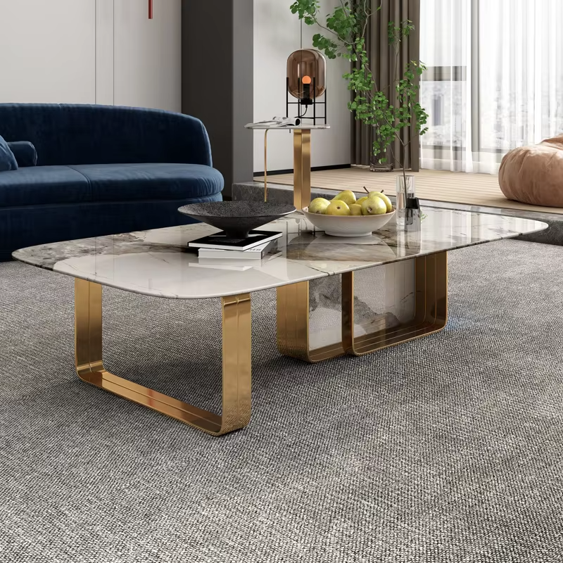 Skeleton Light Luxury Living Room Furniture Slate  Combination Set Tea Coffee Table