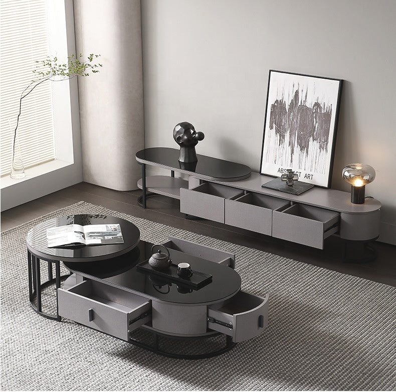 Living Room Furniture Top Cabinet Coffee Table and TV Stand Set Marble With Storage