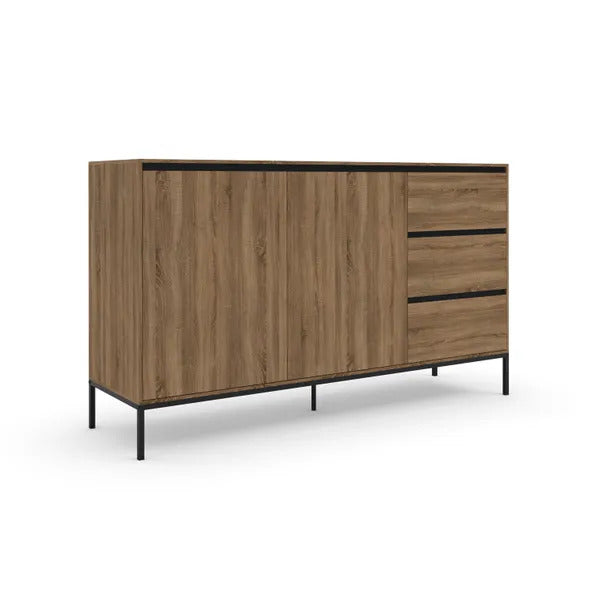 Oak Effect Wooden Sideboard with 3 Drawers and 2 Doors Buffet Cabinet Storage