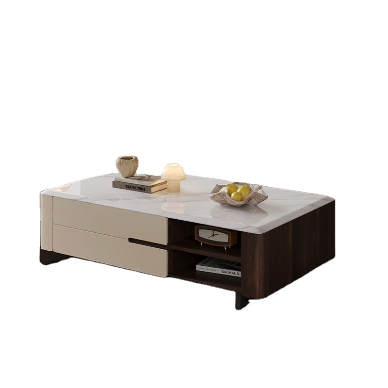 Marble Look Living Room Furniture Set Extendable Storage Coffee Table and TV Cabinet