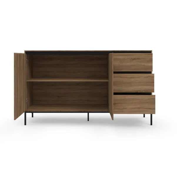 Oak Effect Wooden Sideboard with 3 Drawers and 2 Doors Buffet Cabinet Storage