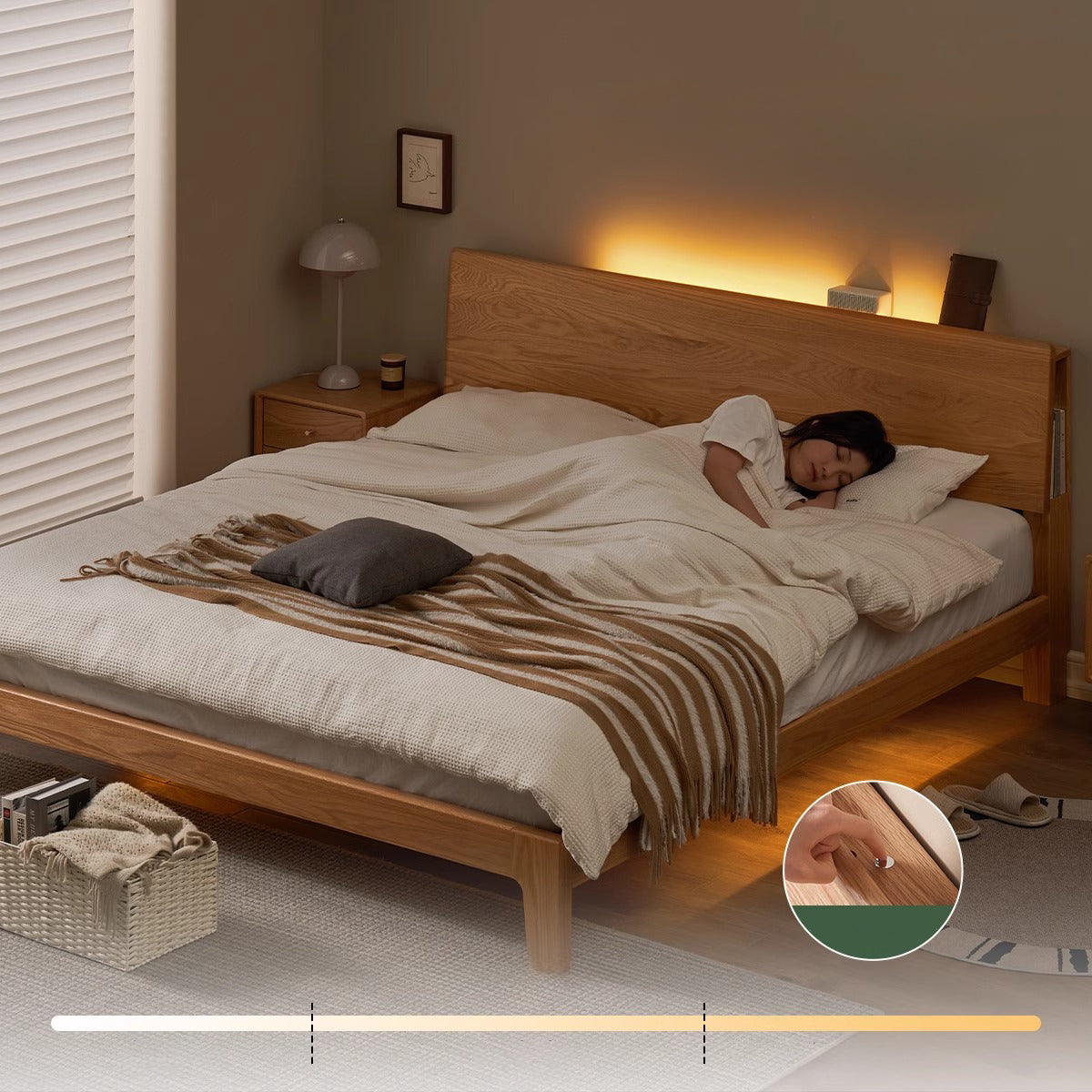 Modern Design King-size Queen-size Wood Bed Solid Oak King-size Queen-size Wood Bed