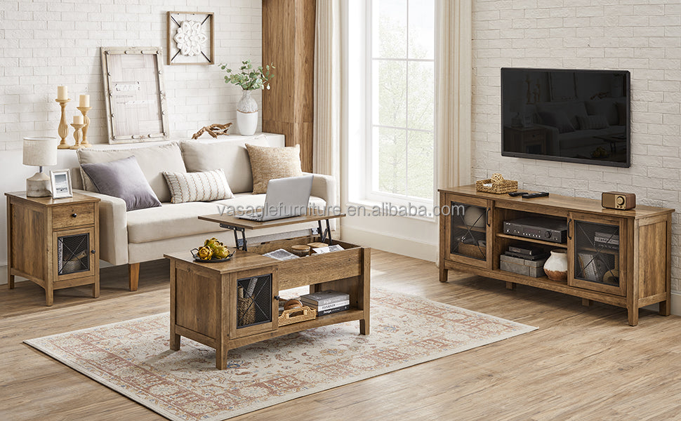 Farmhouse Industrial Center Table Hidden Compartment Lift Top Coffee Table With Storage