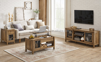 Farmhouse Industrial Center Table Hidden Compartment Lift Top Coffee Table With Storage