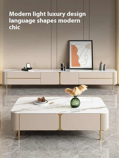 Living Room Furniture Rock Board TV Stand Coffee Table Foldable Set