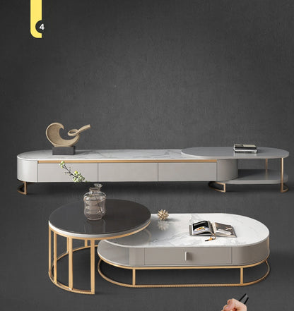 Living Room Furniture Top Cabinet Coffee Table and TV Stand Set Marble With Storage