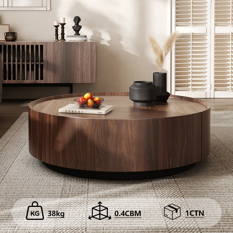 Bark Wood Frame Metal Base Round Coffee Table Modern Storage Coffee Table