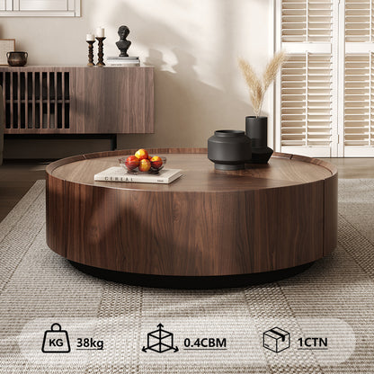 Bark Wood Frame Metal Base Round Coffee Table Modern Storage Coffee Table