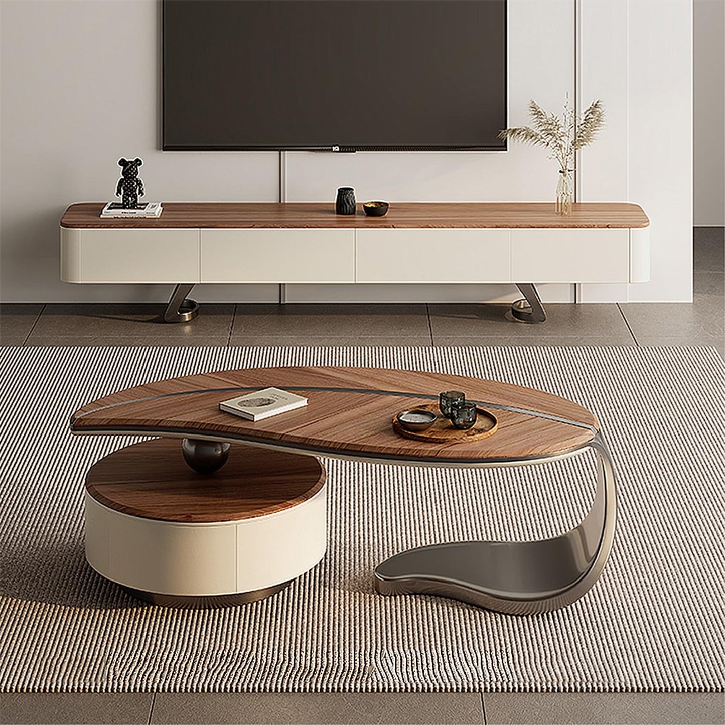 Coffee Table Cocktail Tea Table Wood Desktop Metal Legs Coffee Table for Living Room