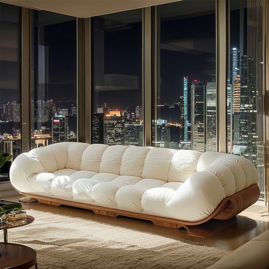 Cloud Wooden Sofa Living Room Luxury Cream Style Large Flat Fabric Solid Wood Sofa