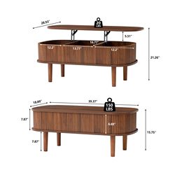 Lift Tabletop Coffee Table Base Table with 3 Compartments Storage