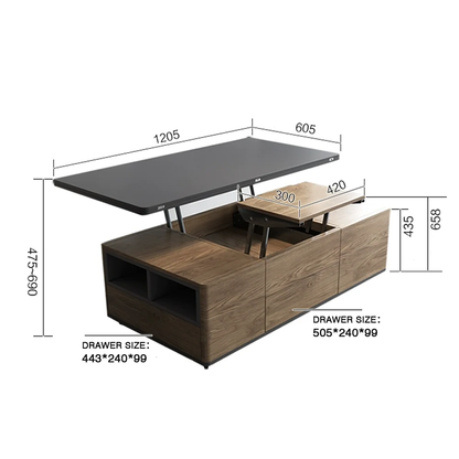 Modern Lift Top Coffee Table Multi Functional Smart Coffee Table With 3 Drawers